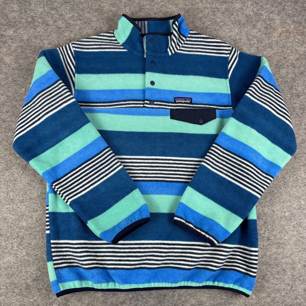 Patagonia Lightweight Synchilla Snap-T Fleece Pullover Fitz Stripe Blue Womens M
